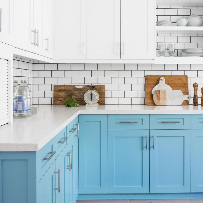 blue kitchen drawers