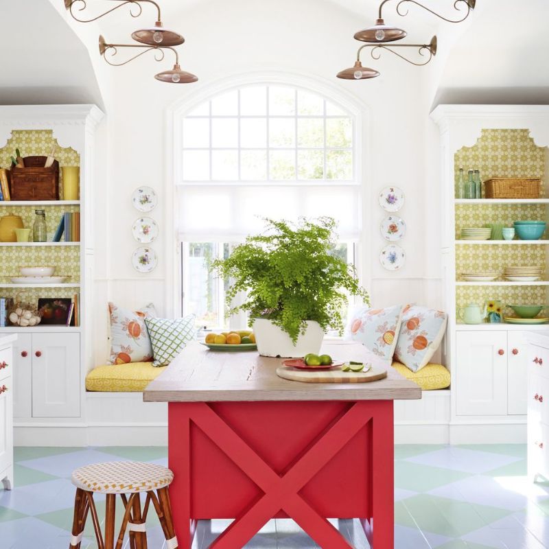 red kitchen island