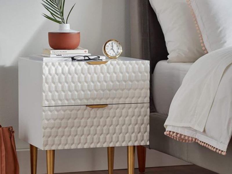white and gold bedside table