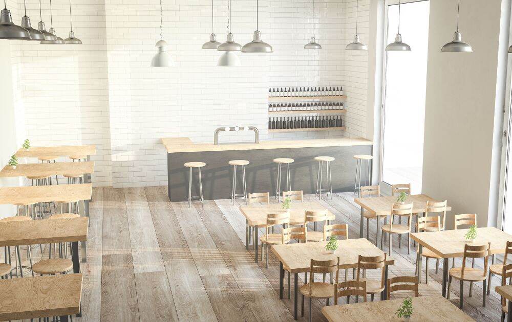 modern white and wood coffee shop