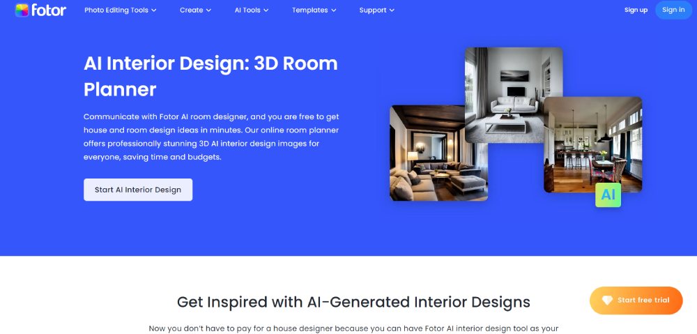 fotor ai interior designer landing page