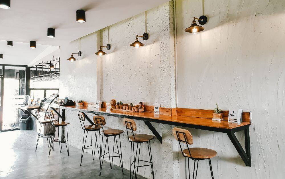 coffee shop with a wall-facing bar