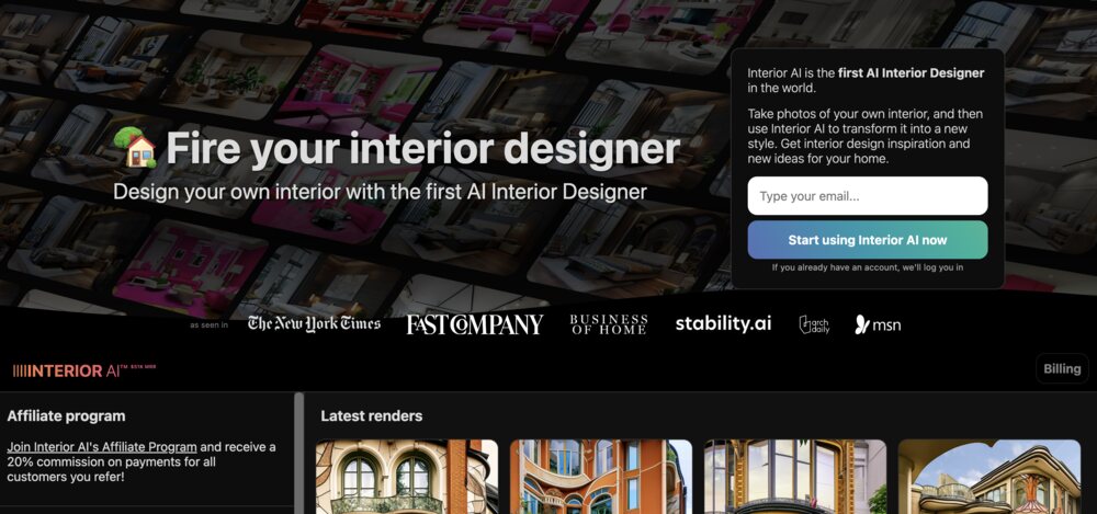 interior ai landing page screenshot