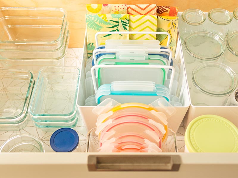 glassware in drawers