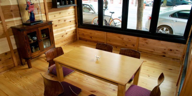 tatami chairs and wooden table